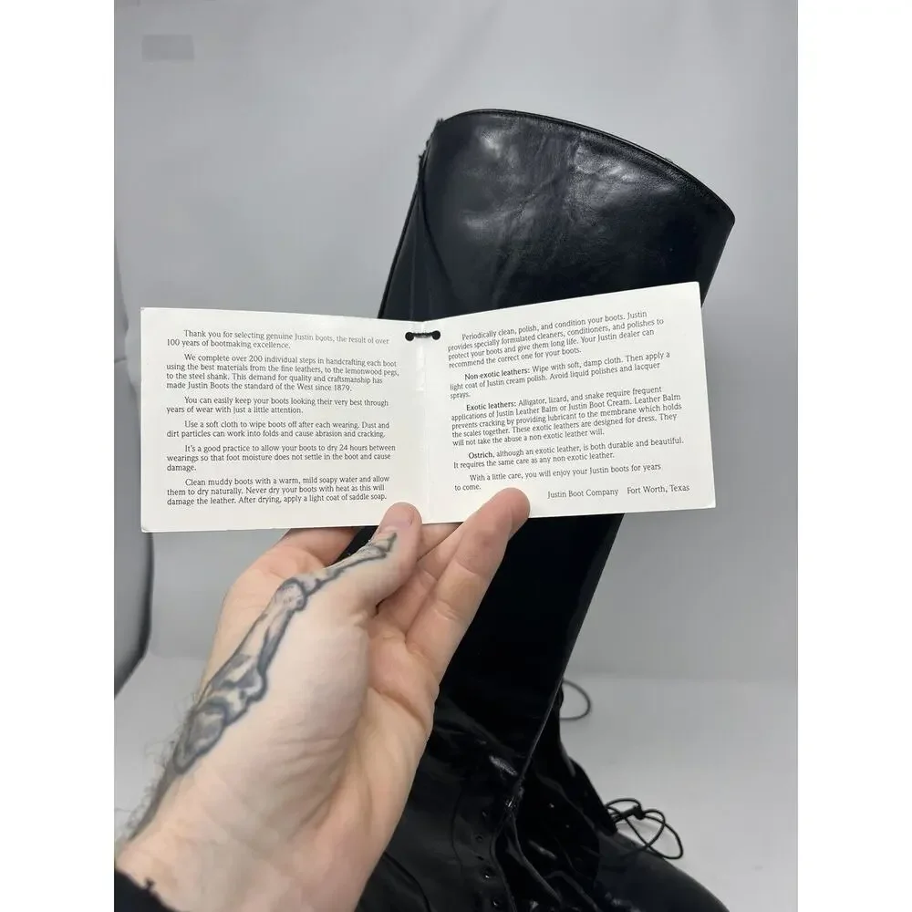 Justin V9296 Black Leather Horse Field Riding High Lace Boots Shoes Womens 4C‎